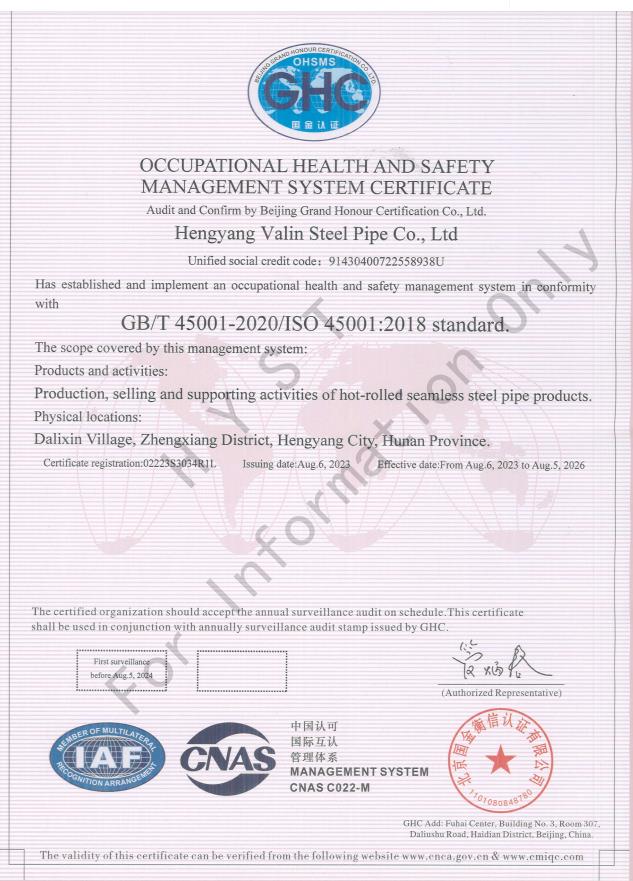 Occupational Health and Safety Management System Certificate